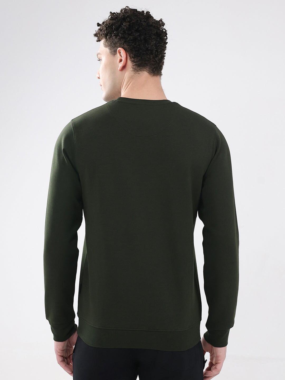 Rock.it Men Olive Printed Round Neck Full Sleeve Sweatshirt