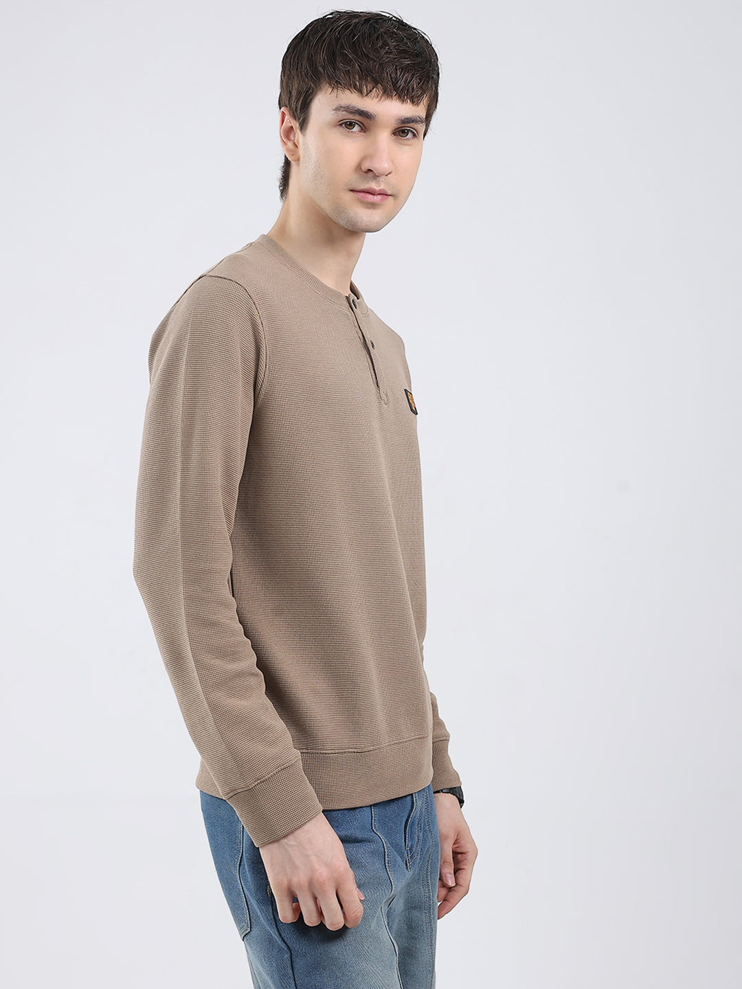 Rock.it Men Brown Solid Round Neck Full Sleeve Winter T-Shirt