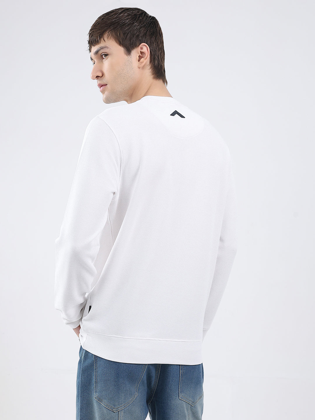 Rock.it Men White Solid Round Neck Full Sleeve Winter T-Shirt