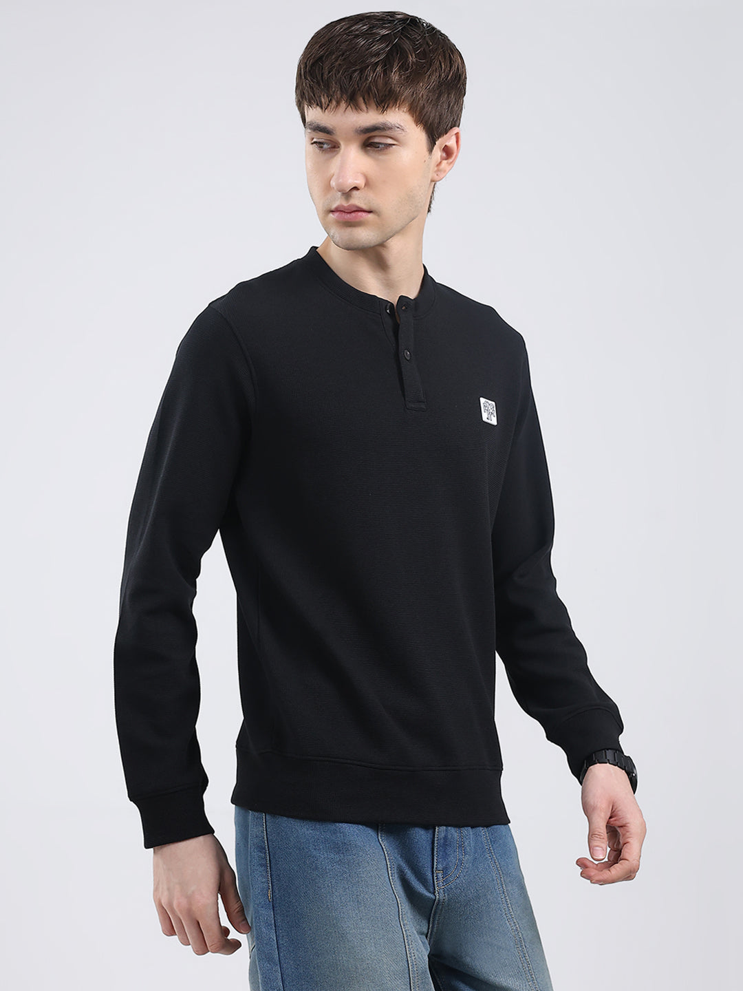 Rock.it Men Black Solid Round Neck Full Sleeve Winter T-Shirt