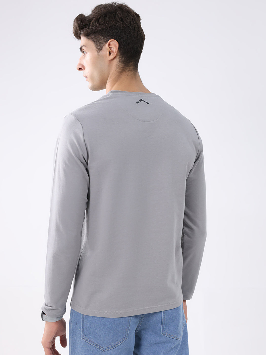 Rock.it Men Grey Solid Round Neck Full Sleeve Winter T-Shirt