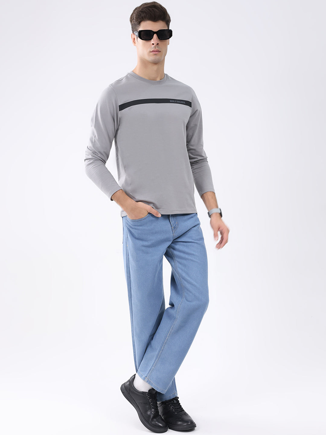 Rock.it Men Grey Solid Round Neck Full Sleeve Winter T-Shirt