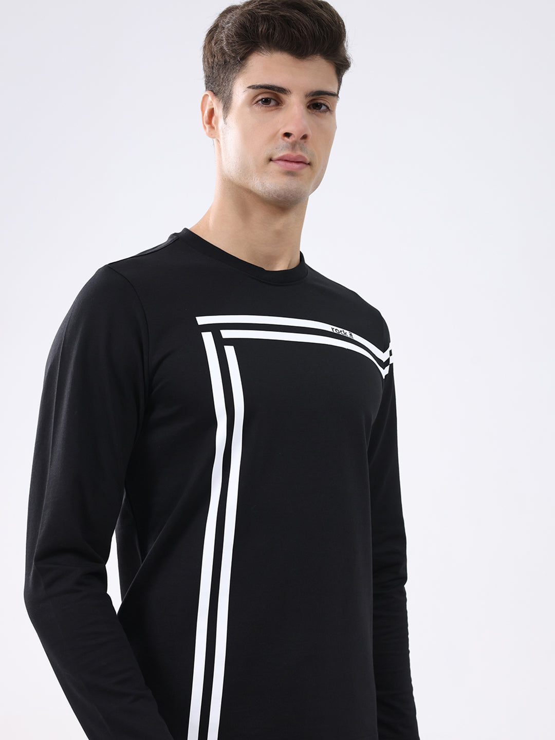 Rock.it Men Black Solid Round Neck Full Sleeve Winter T-Shirt