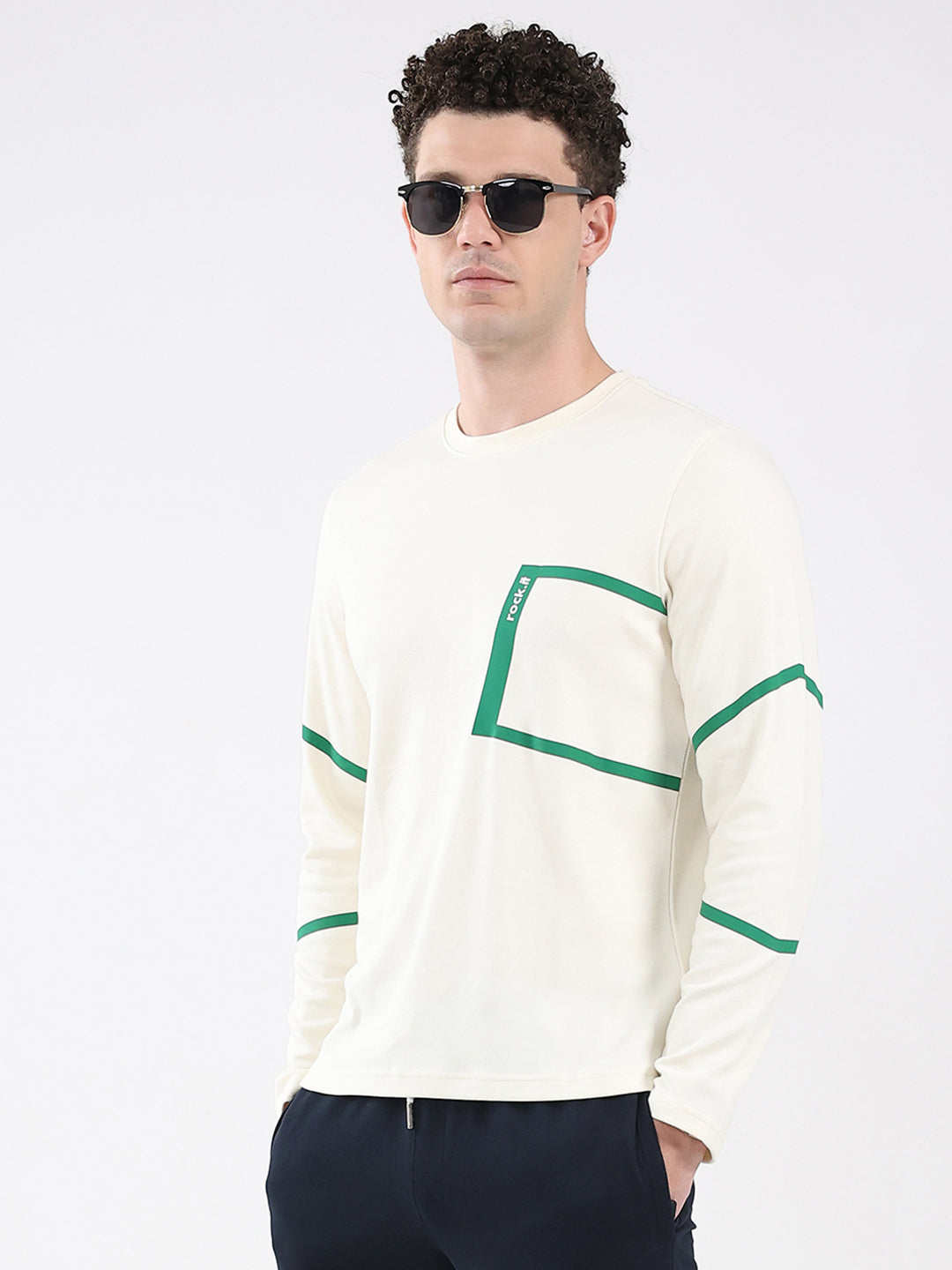 Rock.it Men Off White Solid Round Neck Full Sleeve Winter T-Shirt