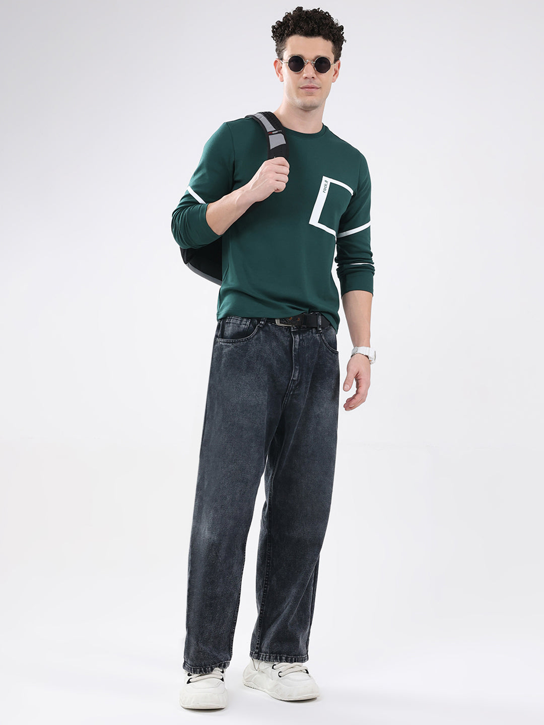 Rock.it Men Green Solid Round Neck Full Sleeve Winter T-Shirt