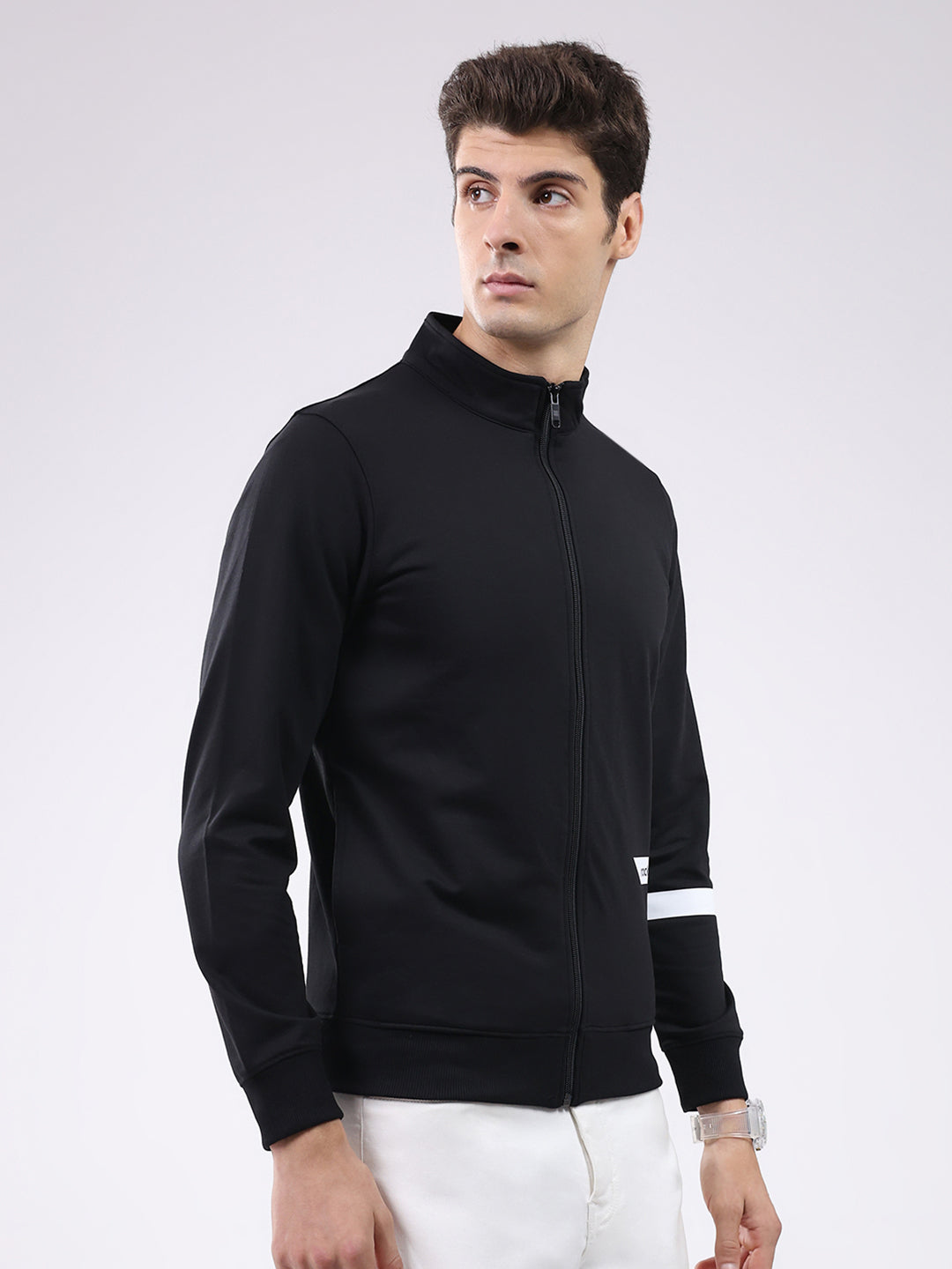 Rock.it Men Black Solid Mock Neck Full Sleeve Sweatshirt