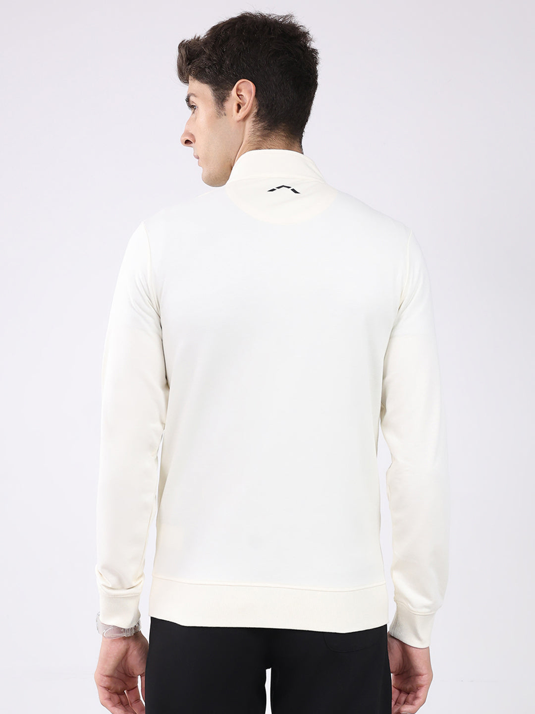 Rock.it Men Off White Solid Mock Neck Full Sleeve Sweatshirt
