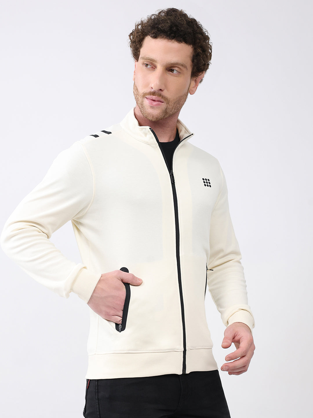 Rock.it Men White Printed Mock Neck Full Sleeve Sweatshirt