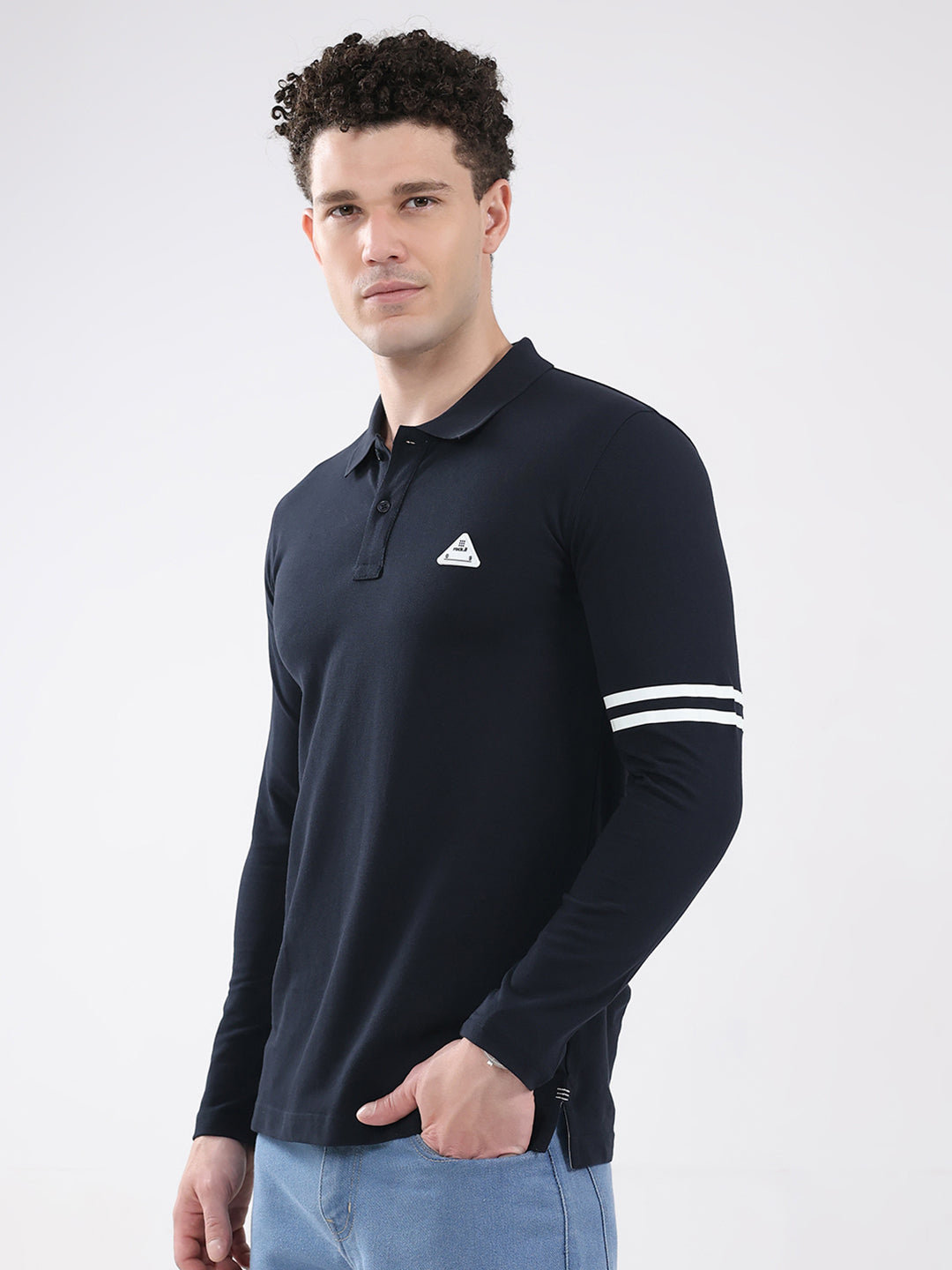 Rock.it Men Navy Blue Solid Collar Full Sleeve Winter T-Shirt