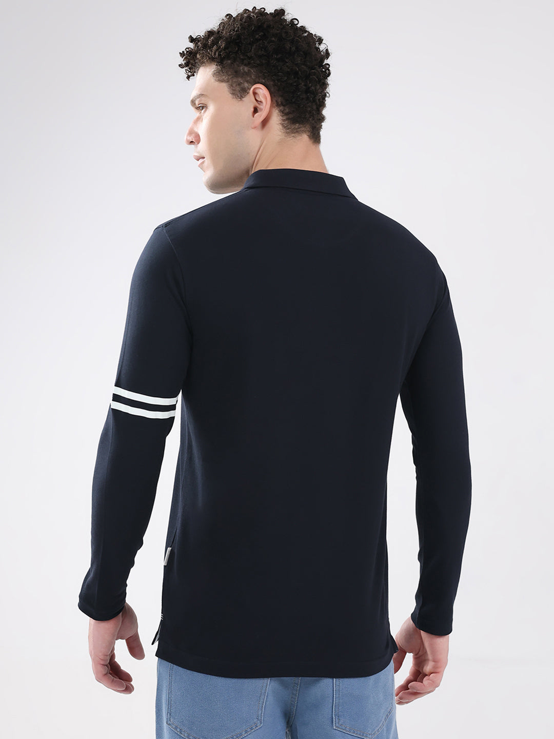 Rock.it Men Navy Blue Solid Collar Full Sleeve Winter T-Shirt