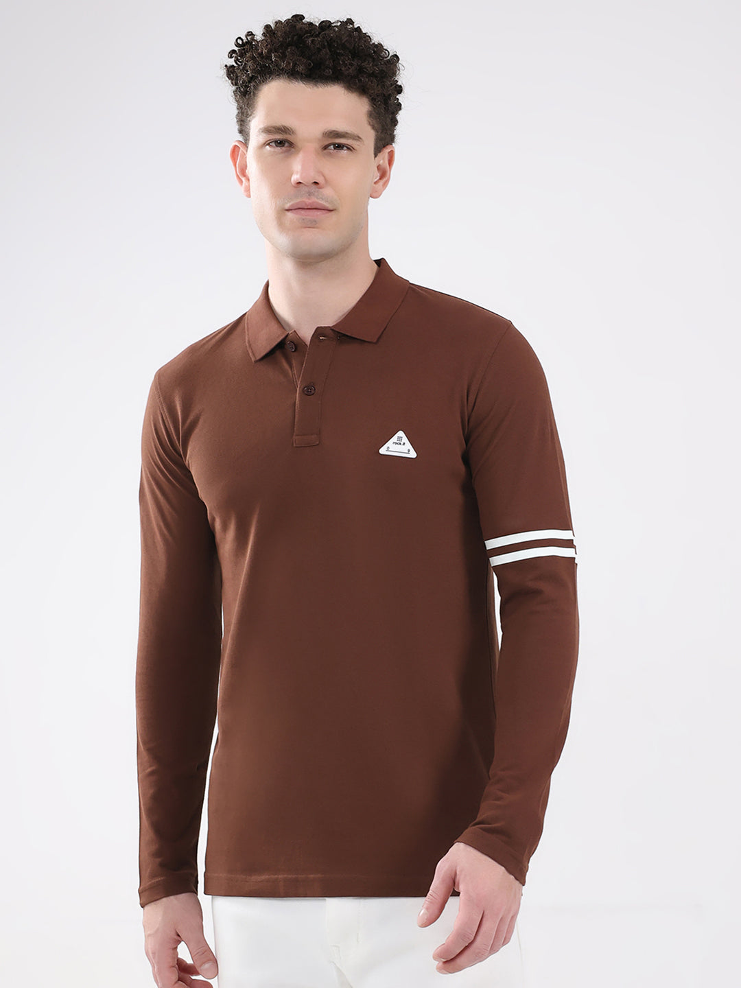 Rock.it Men Brown Solid Collar Full Sleeve Winter T-Shirt