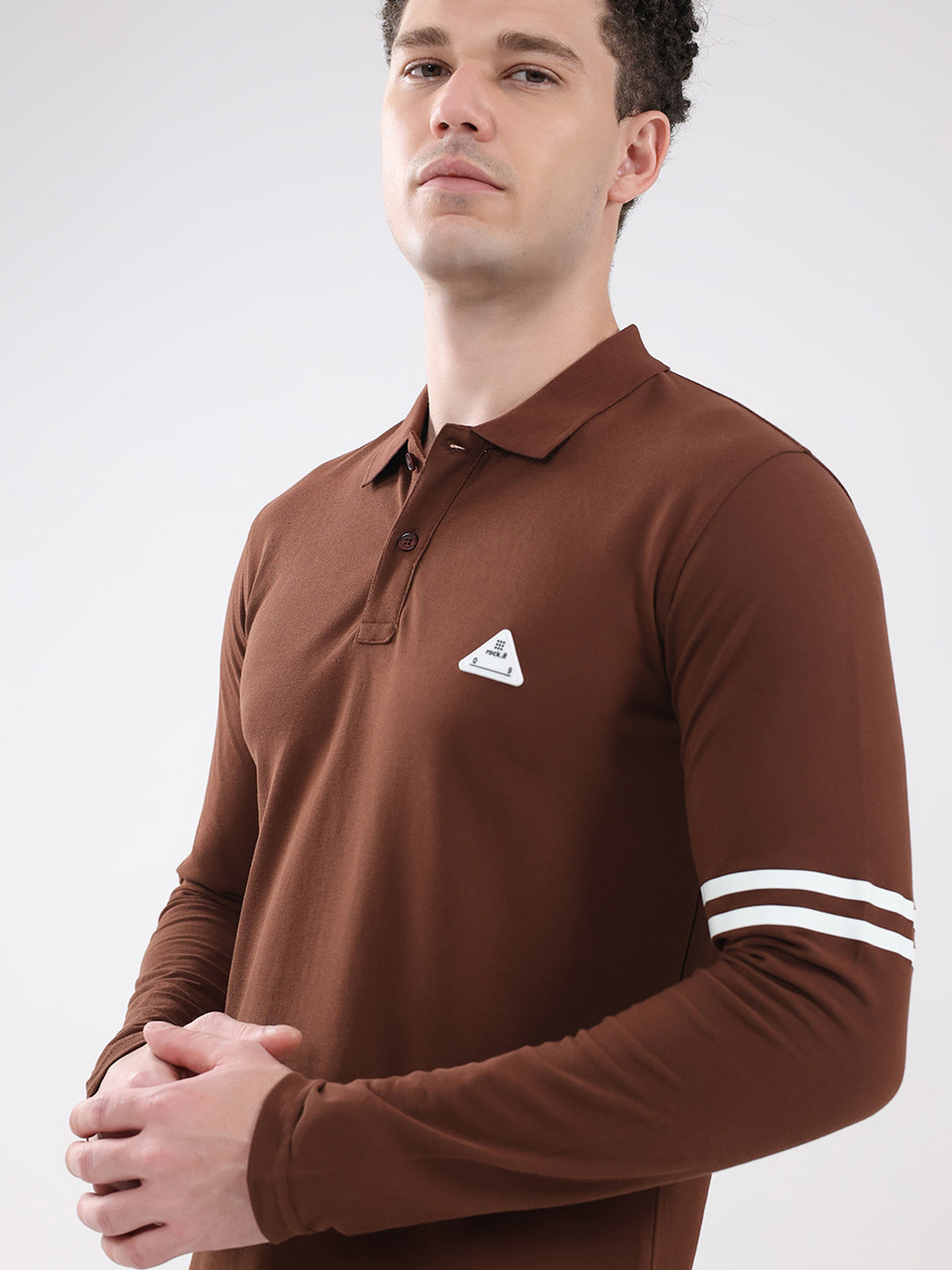 Rock.it Men Brown Solid Collar Full Sleeve Winter T-Shirt
