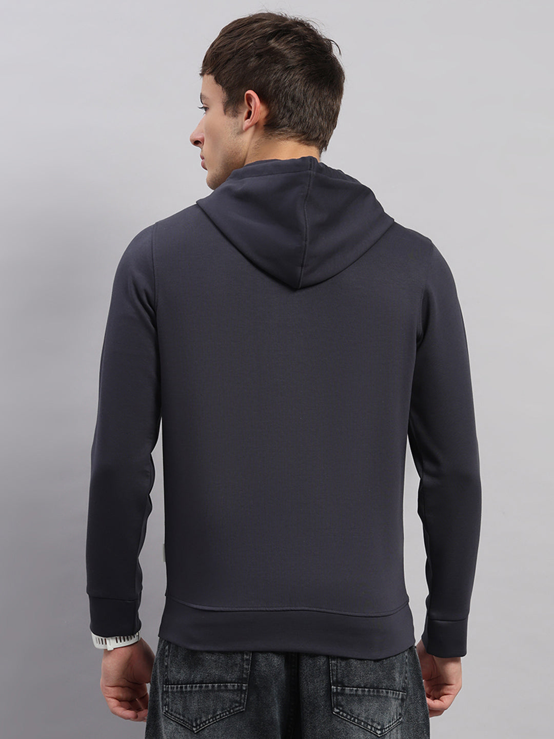 Rock.it Men Grey Solid Hooded Full Sleeve Sweatshirt