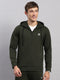 Rock.it Men Olive Solid Hooded Full Sleeve Sweatshirt