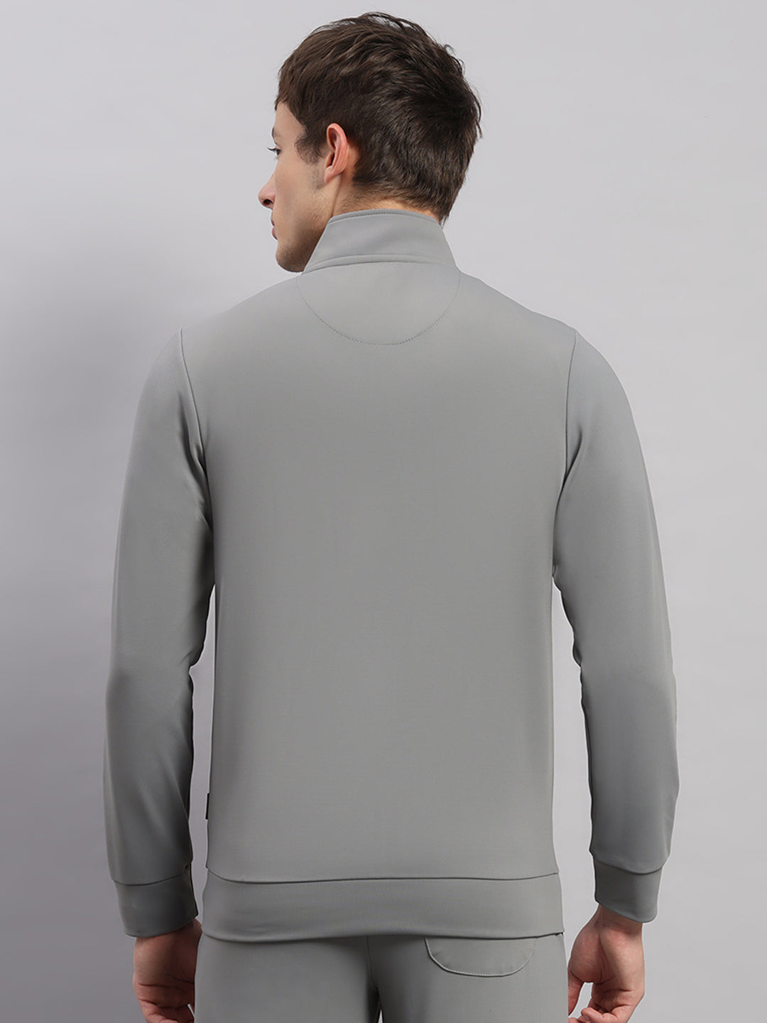Rock.it Men Grey Self Design Collar Full Sleeve Sweatshirt