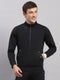 Rock.it Men Black Self Design Collar Full Sleeve Sweatshirt