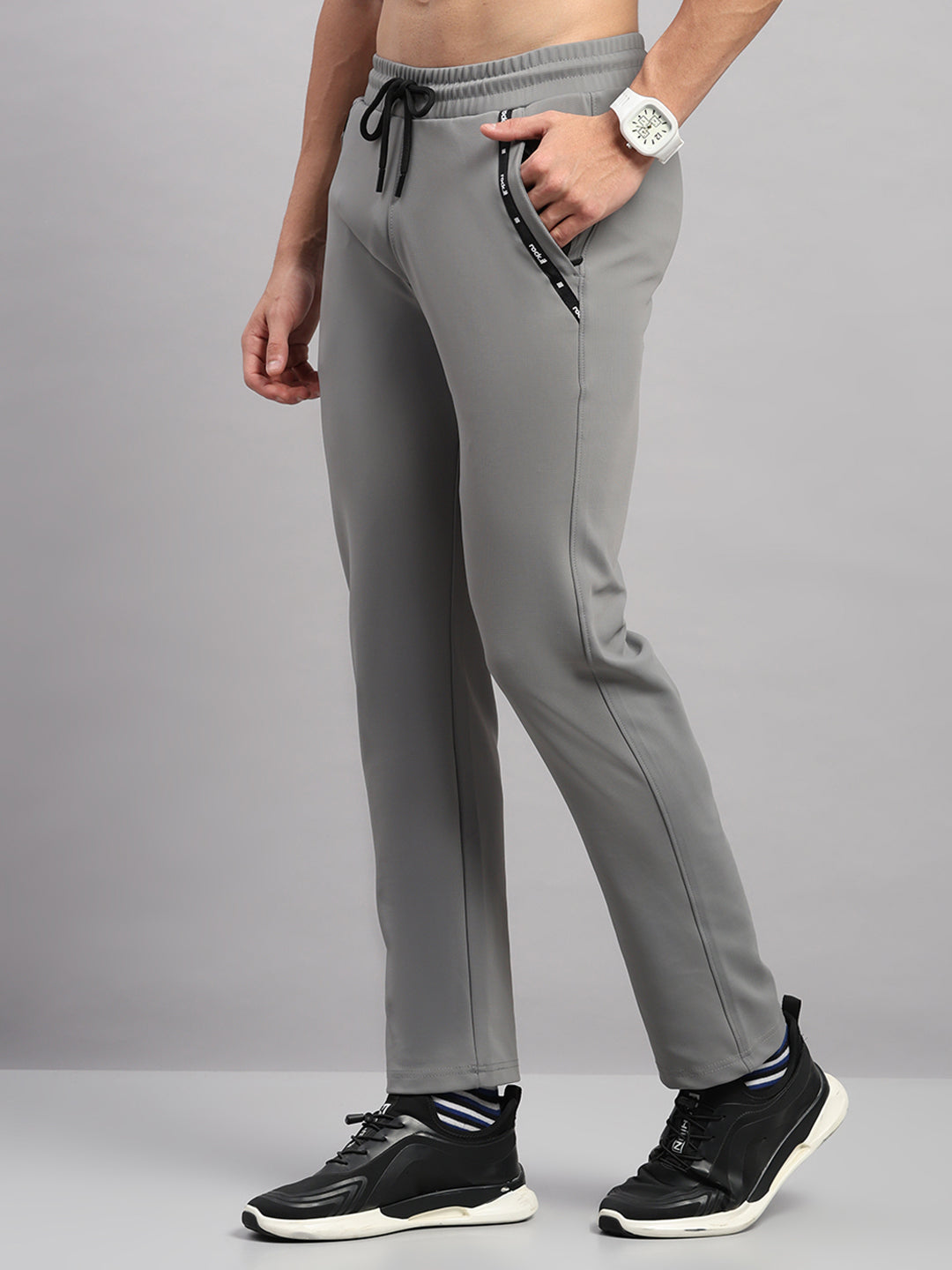Rock.it Men Grey Self Design Slim Fit Winter Lower