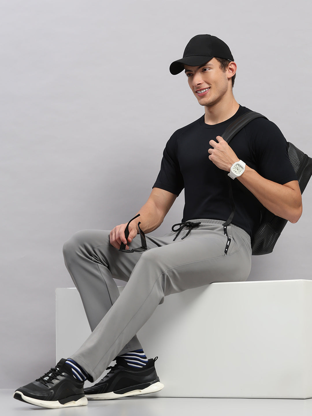 Rock.it Men Grey Self Design Slim Fit Winter Lower