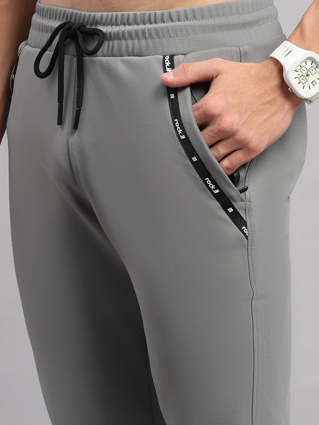 Rock.it Men Grey Self Design Slim Fit Winter Lower