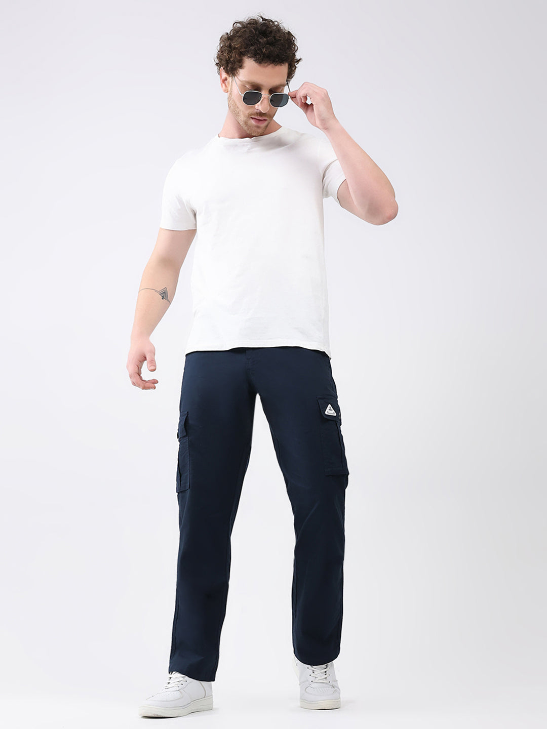 Rock.it Men Navy Blue Solid Straight Fit Cargo