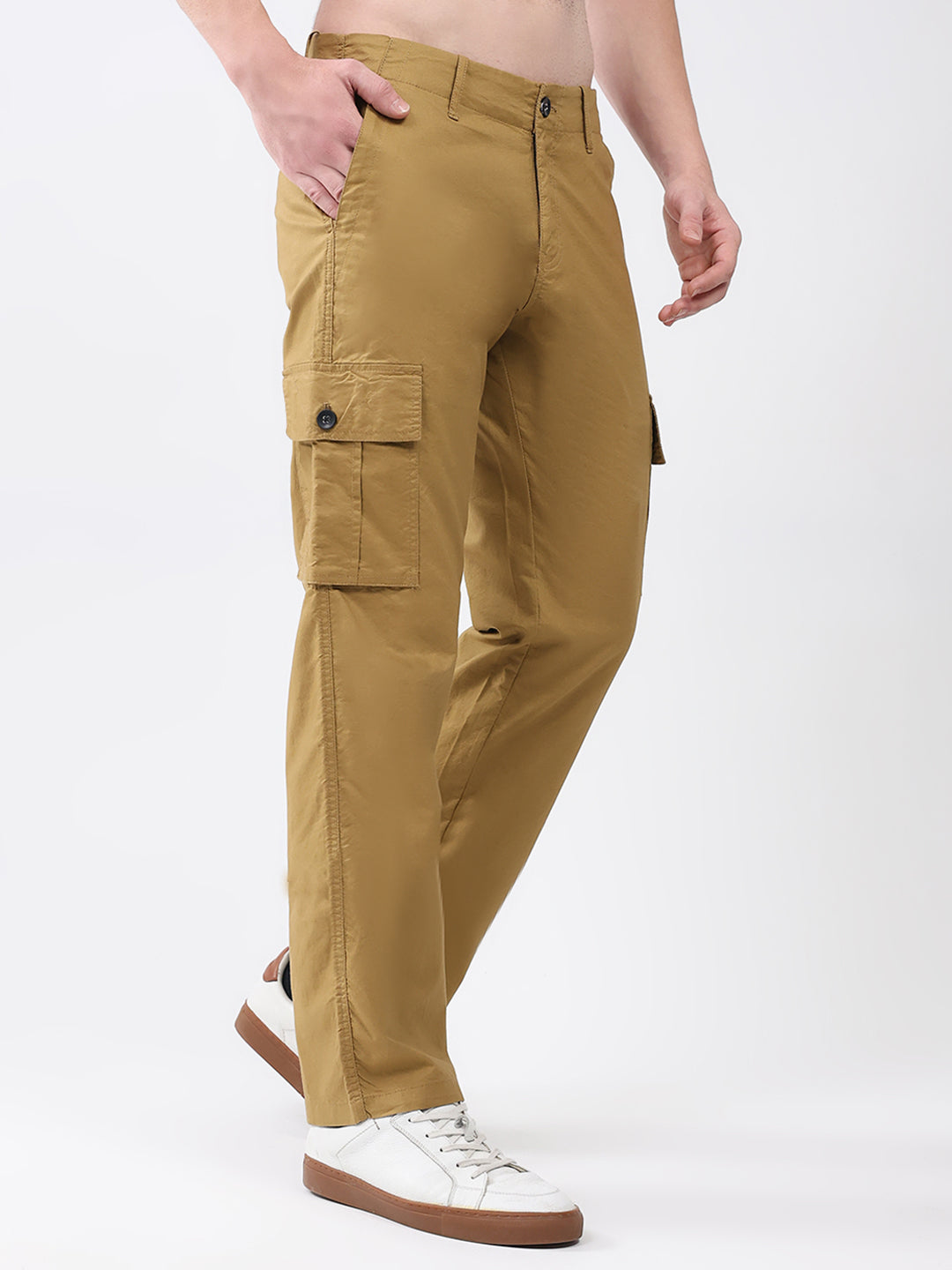 Rock.it Men Mustard Solid Straight Fit Cargo