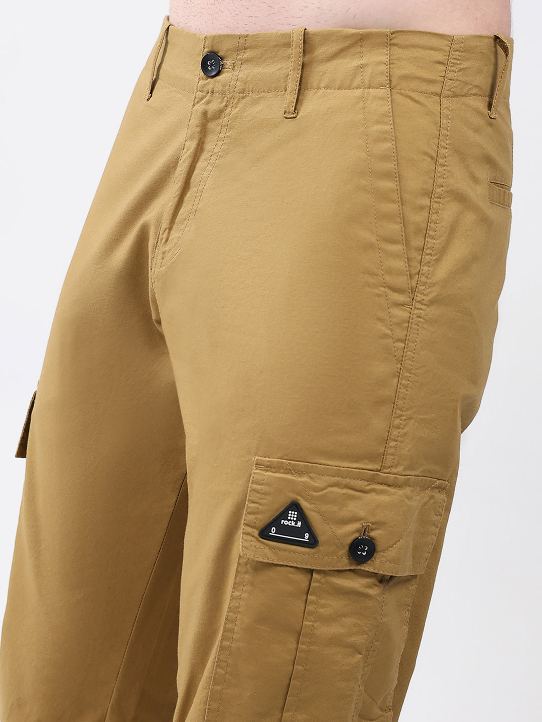 Rock.it Men Mustard Solid Straight Fit Cargo