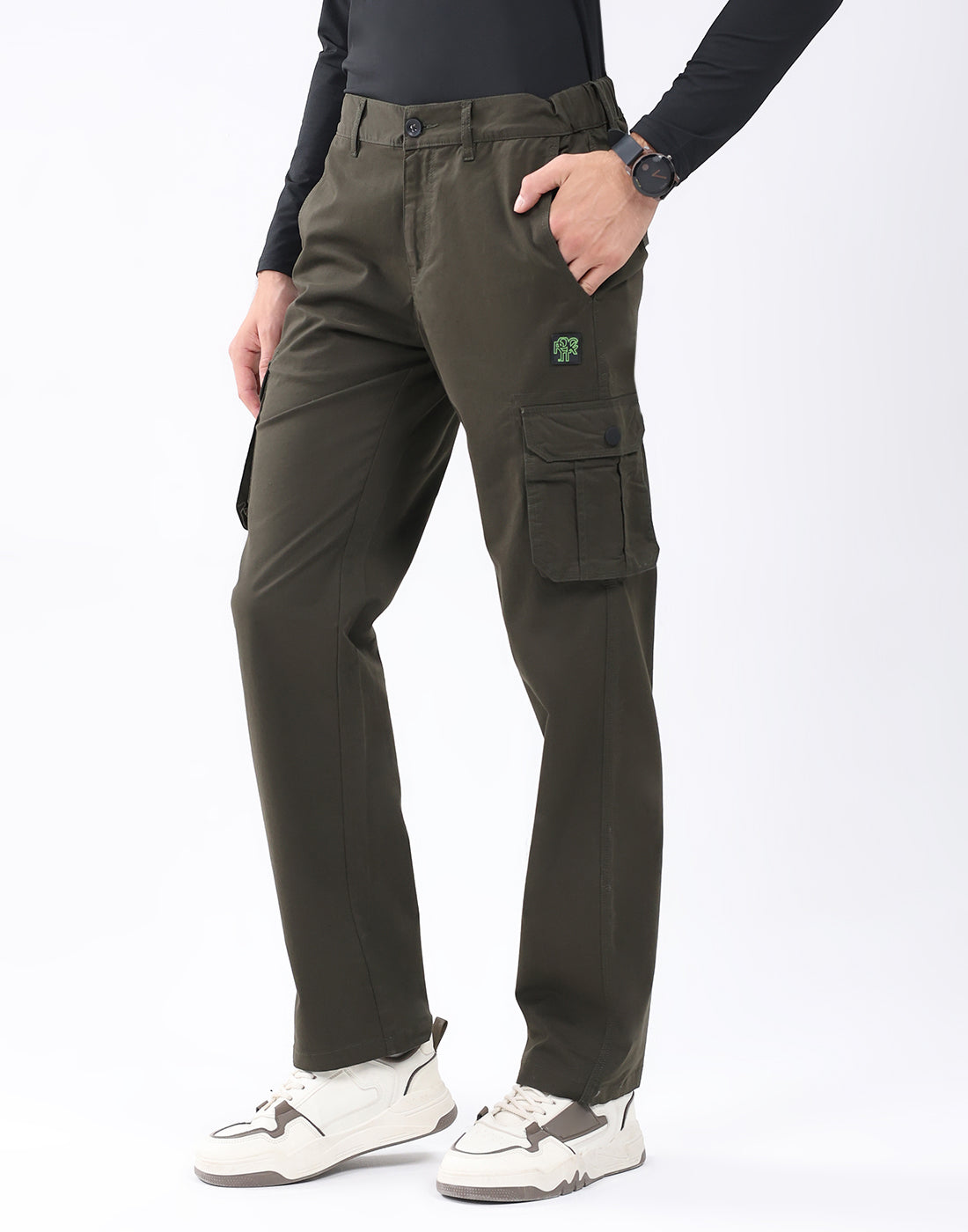 Rock.it Men Olive Solid Regular Fit Cargo