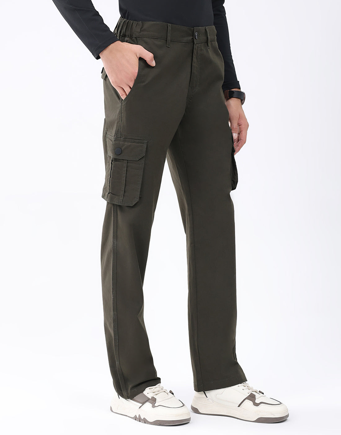 Rock.it Men Olive Solid Regular Fit Cargo