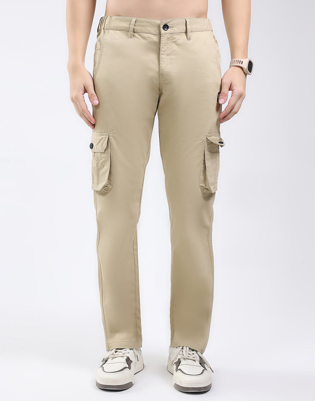 Rock.it Men Khaki Solid Regular Fit Cargo