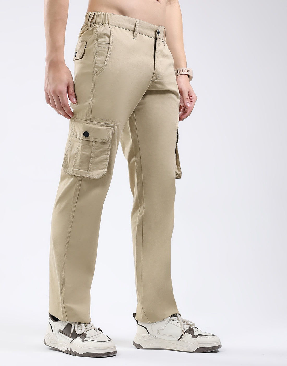 Rock.it Men Khaki Solid Regular Fit Cargo