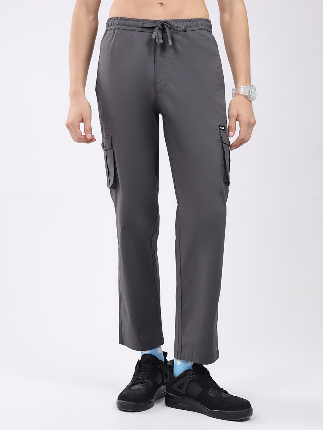 Rock.it Men Grey Solid Regular Fit Cargo