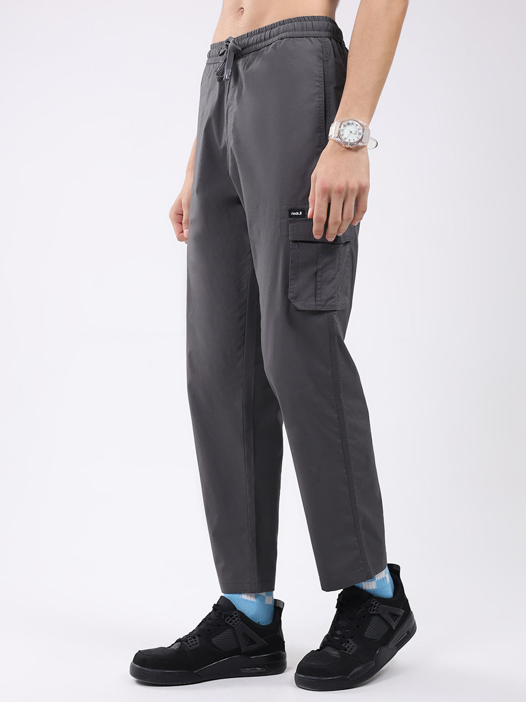 Rock.it Men Grey Solid Regular Fit Cargo