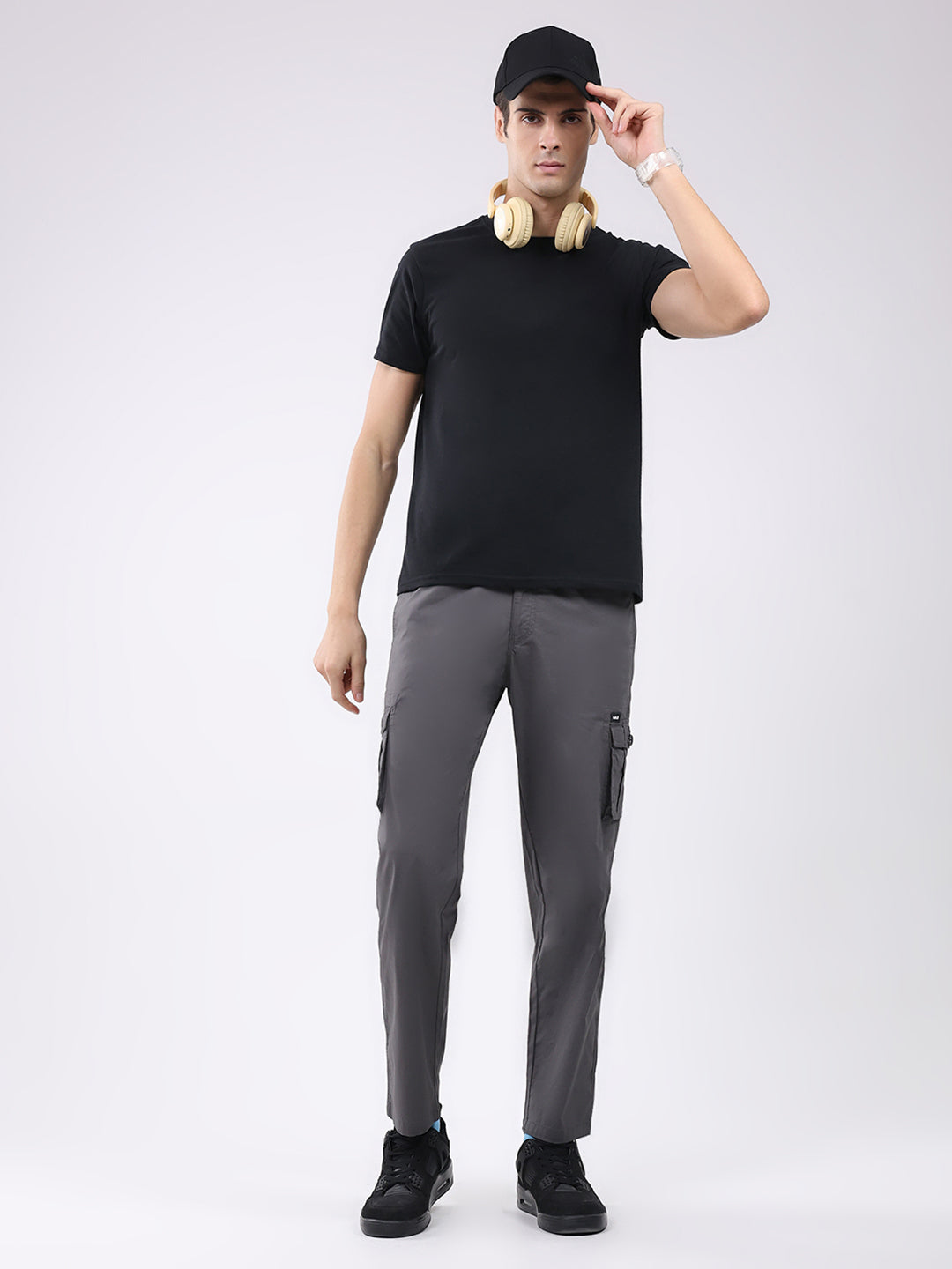 Rock.it Men Grey Solid Regular Fit Cargo