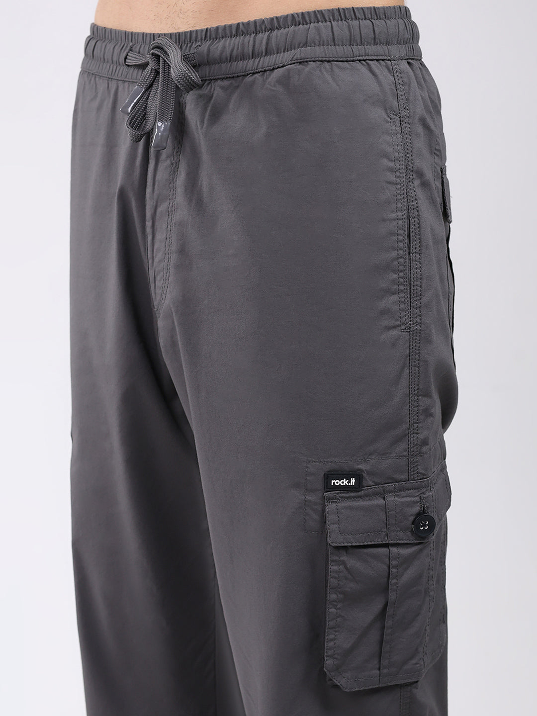 Rock.it Men Grey Solid Regular Fit Cargo