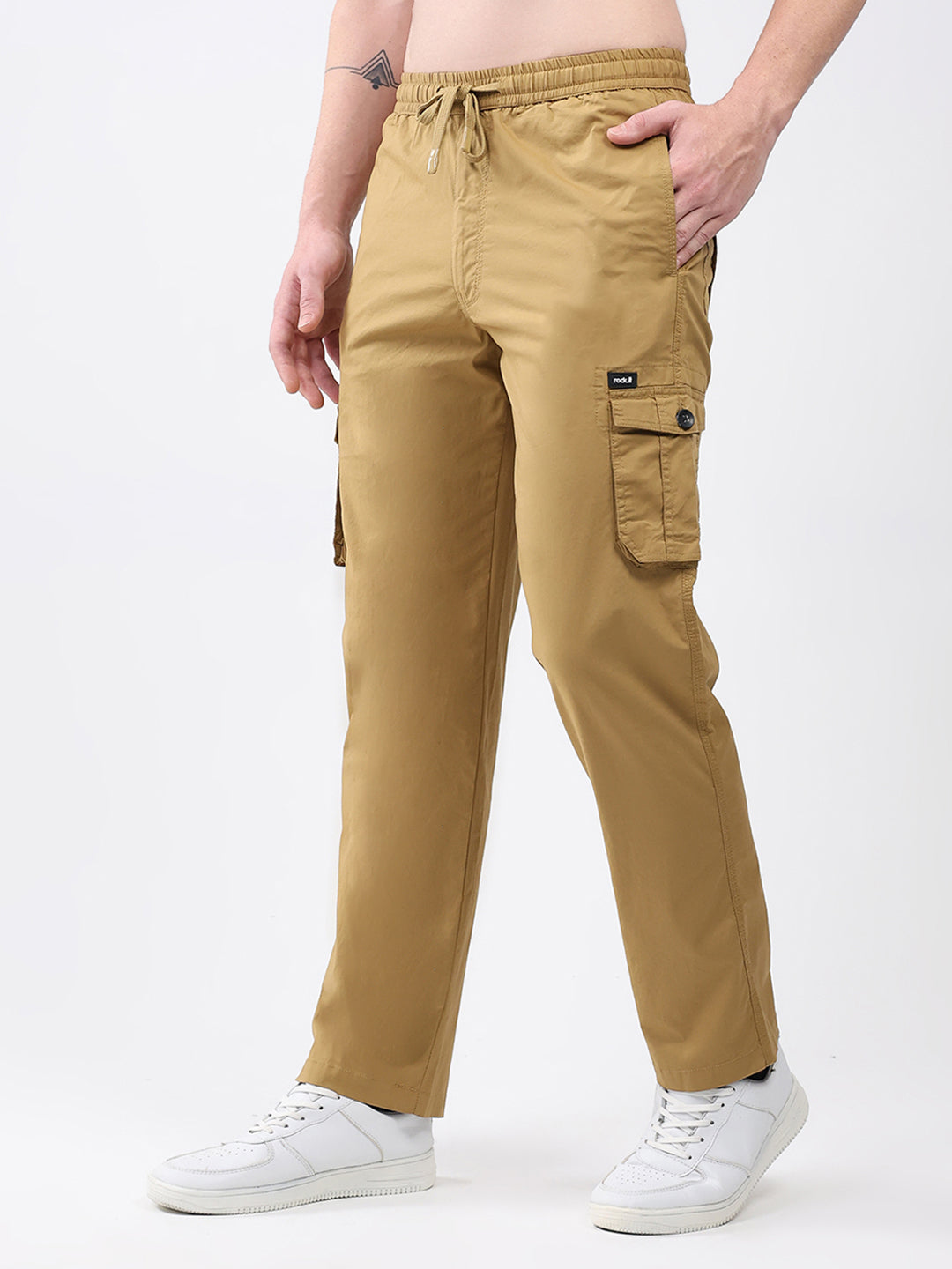 Rock.it Men Mustard Solid Regular Fit Cargo