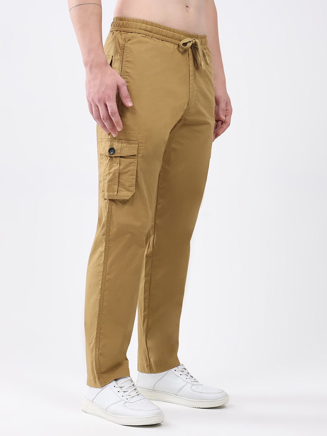 Rock.it Men Mustard Solid Regular Fit Cargo