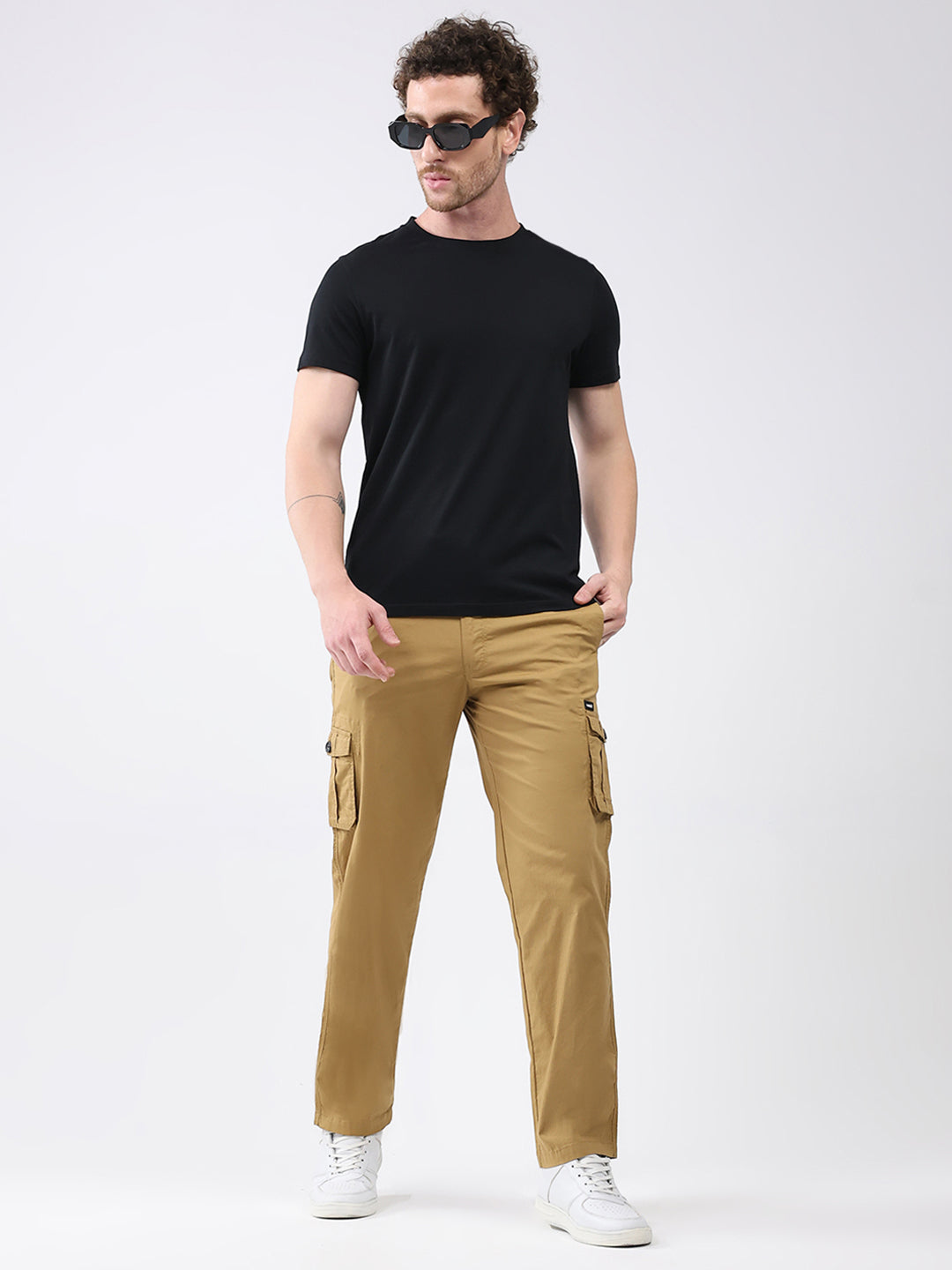 Rock.it Men Mustard Solid Regular Fit Cargo