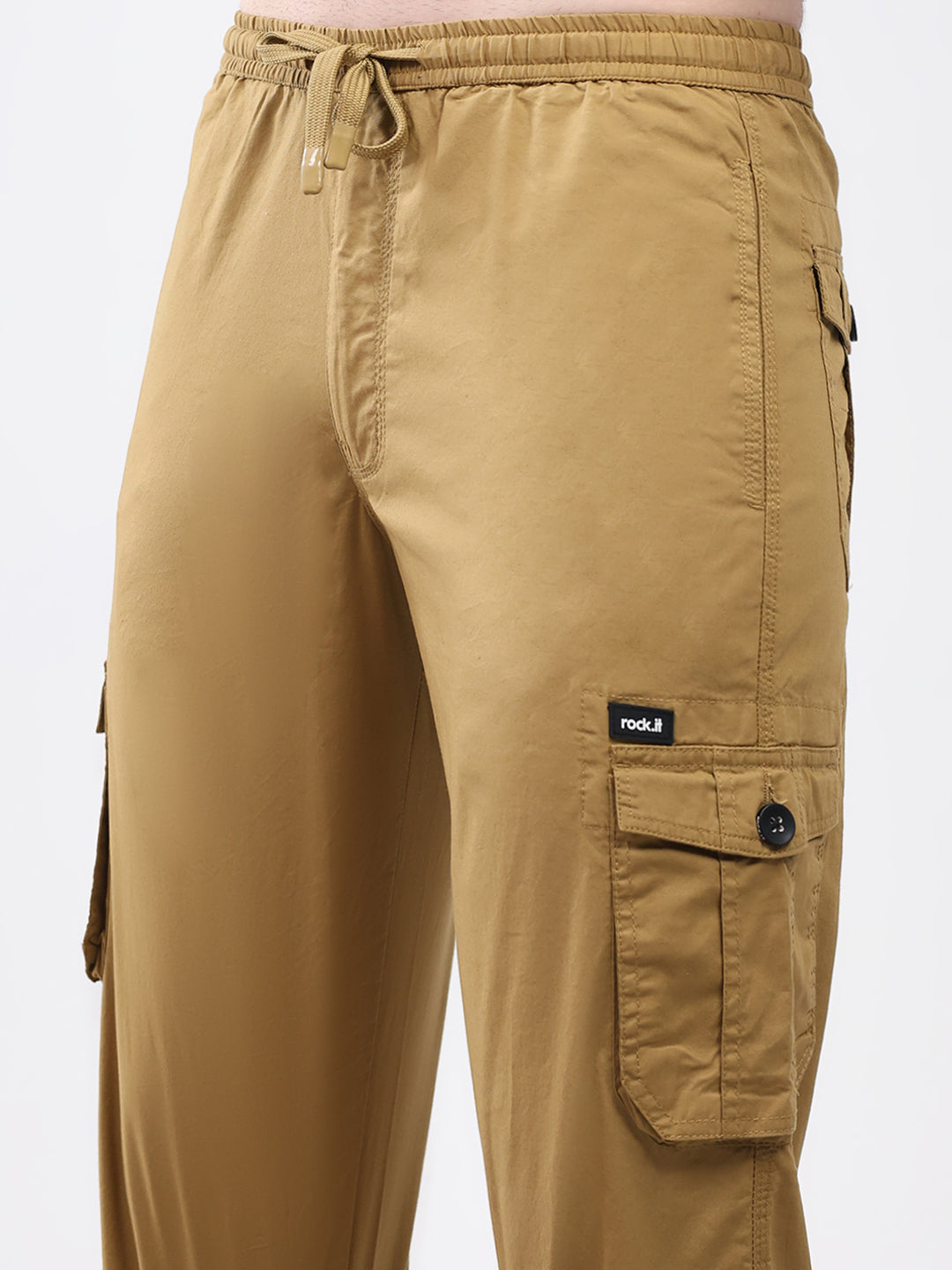 Rock.it Men Mustard Solid Regular Fit Cargo