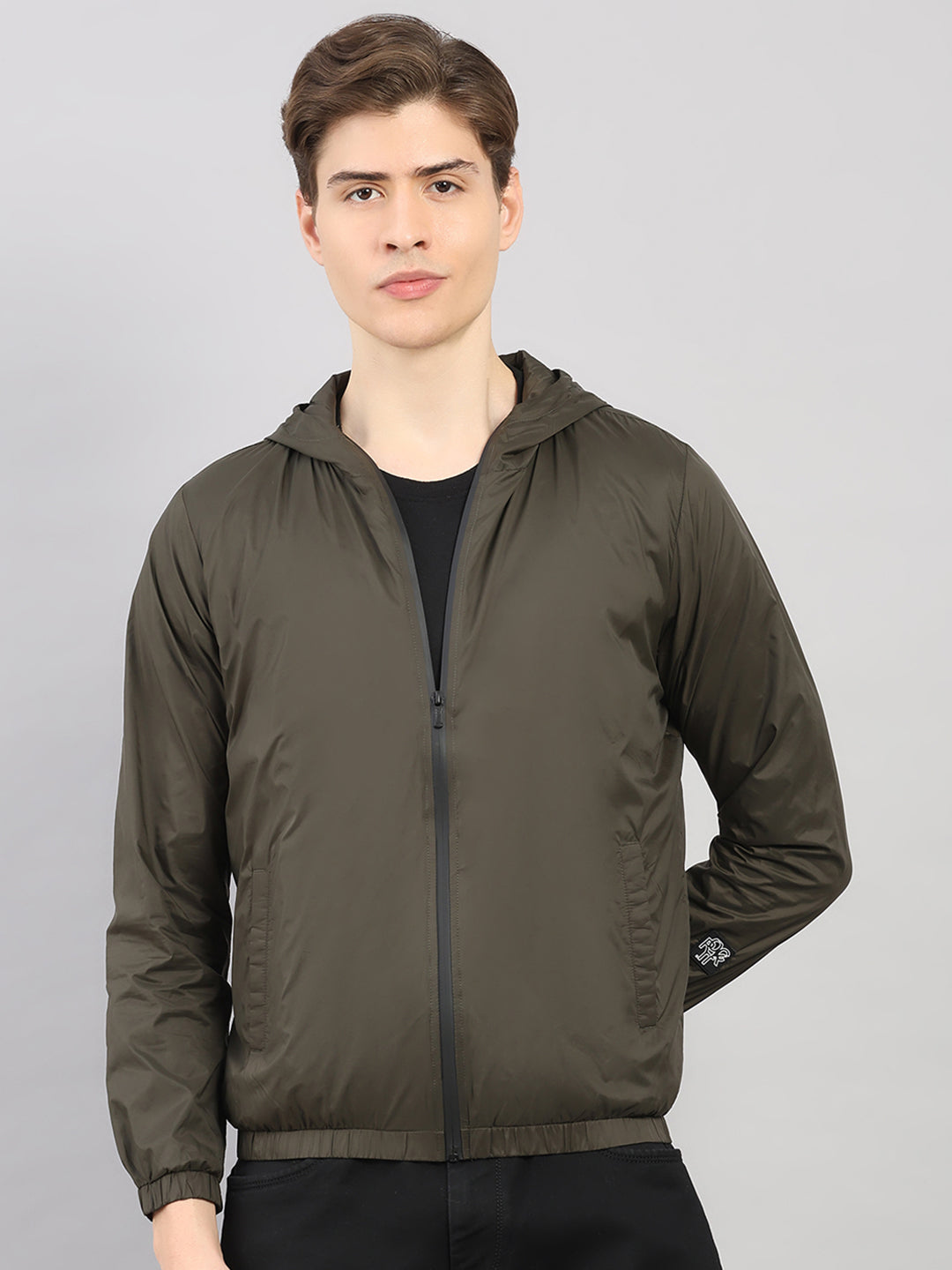 Rock.it Men Olive Solid Hooded Full Sleeve Jacket