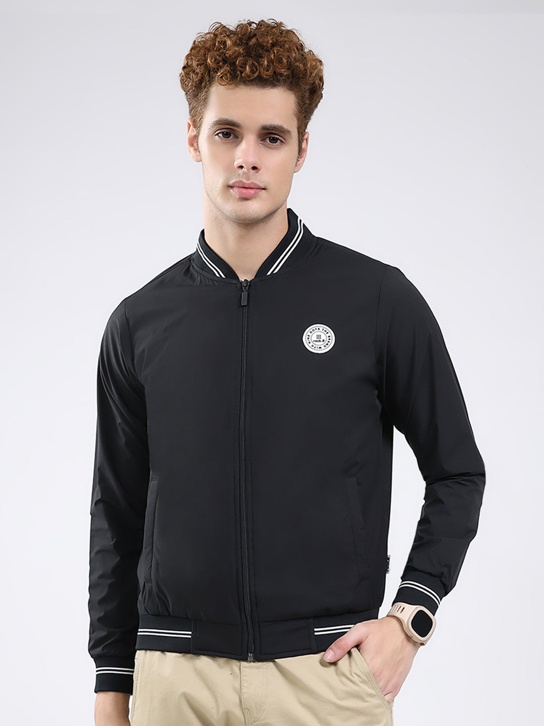 Rock.it Men Black Solid Band Neck Full Sleeve Jacket