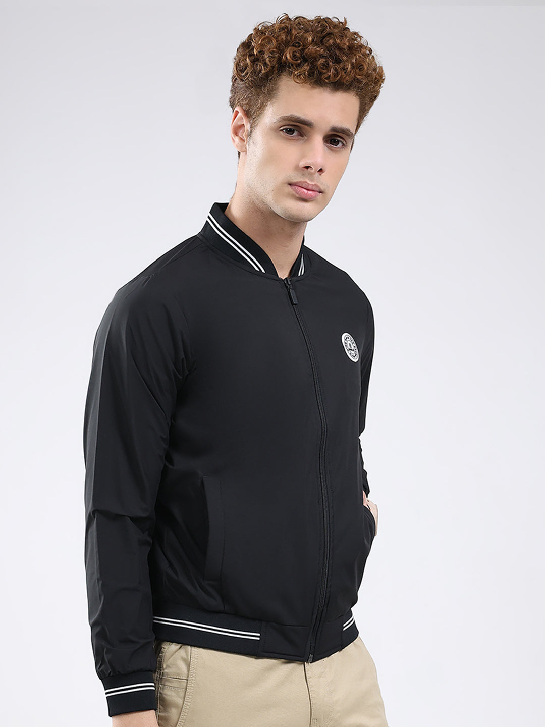 Rock.it Men Black Solid Band Neck Full Sleeve Jacket