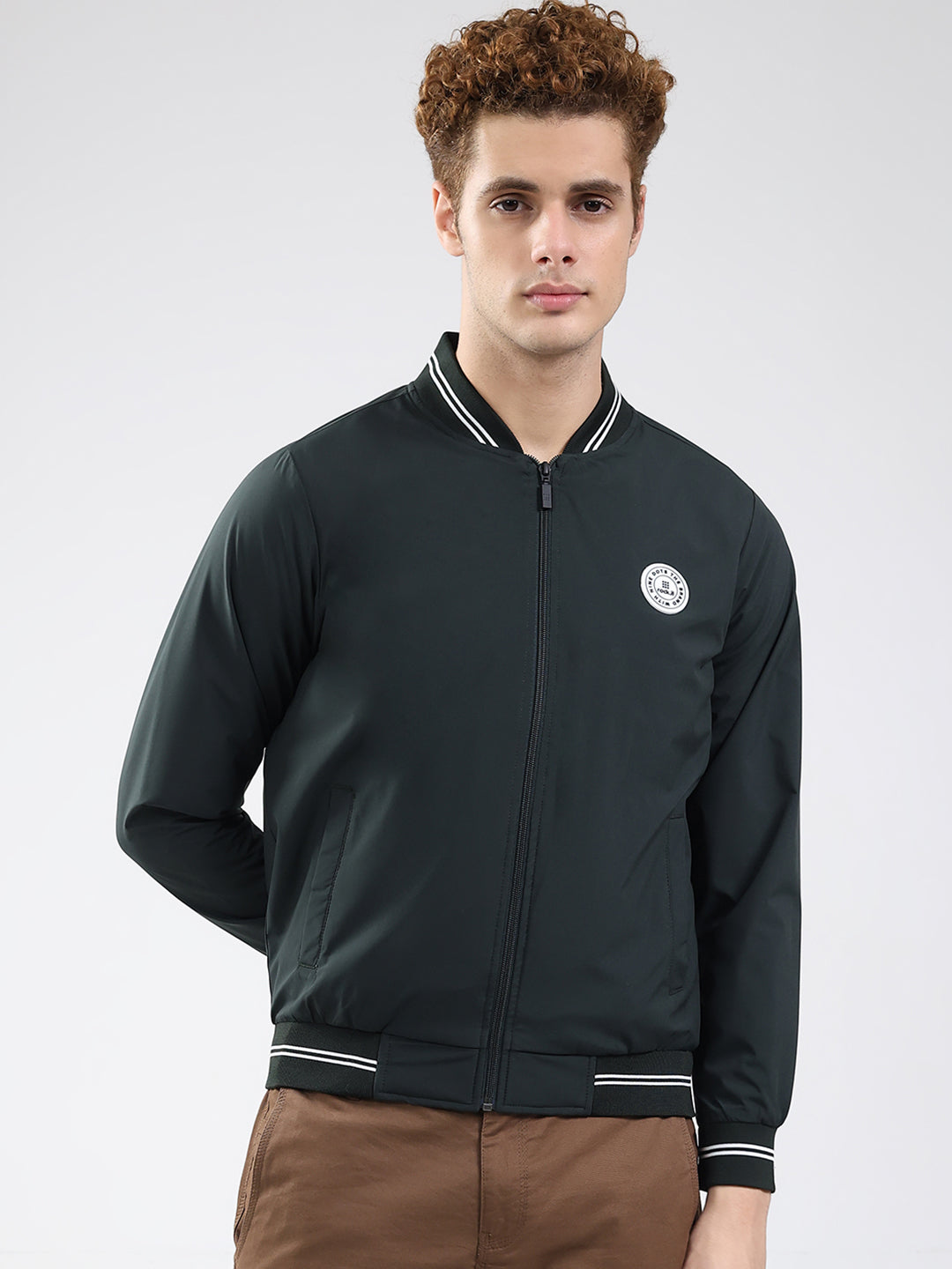 Rock.it Men Olive Solid Band Neck Full Sleeve Jacket