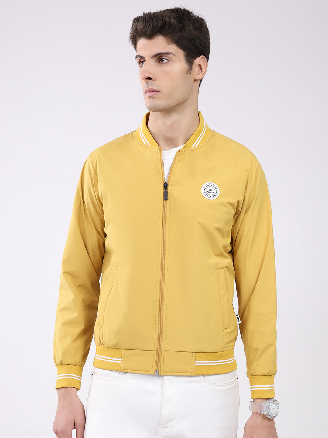 Rock.it Men Mustard Solid Band Neck Full Sleeve Jacket