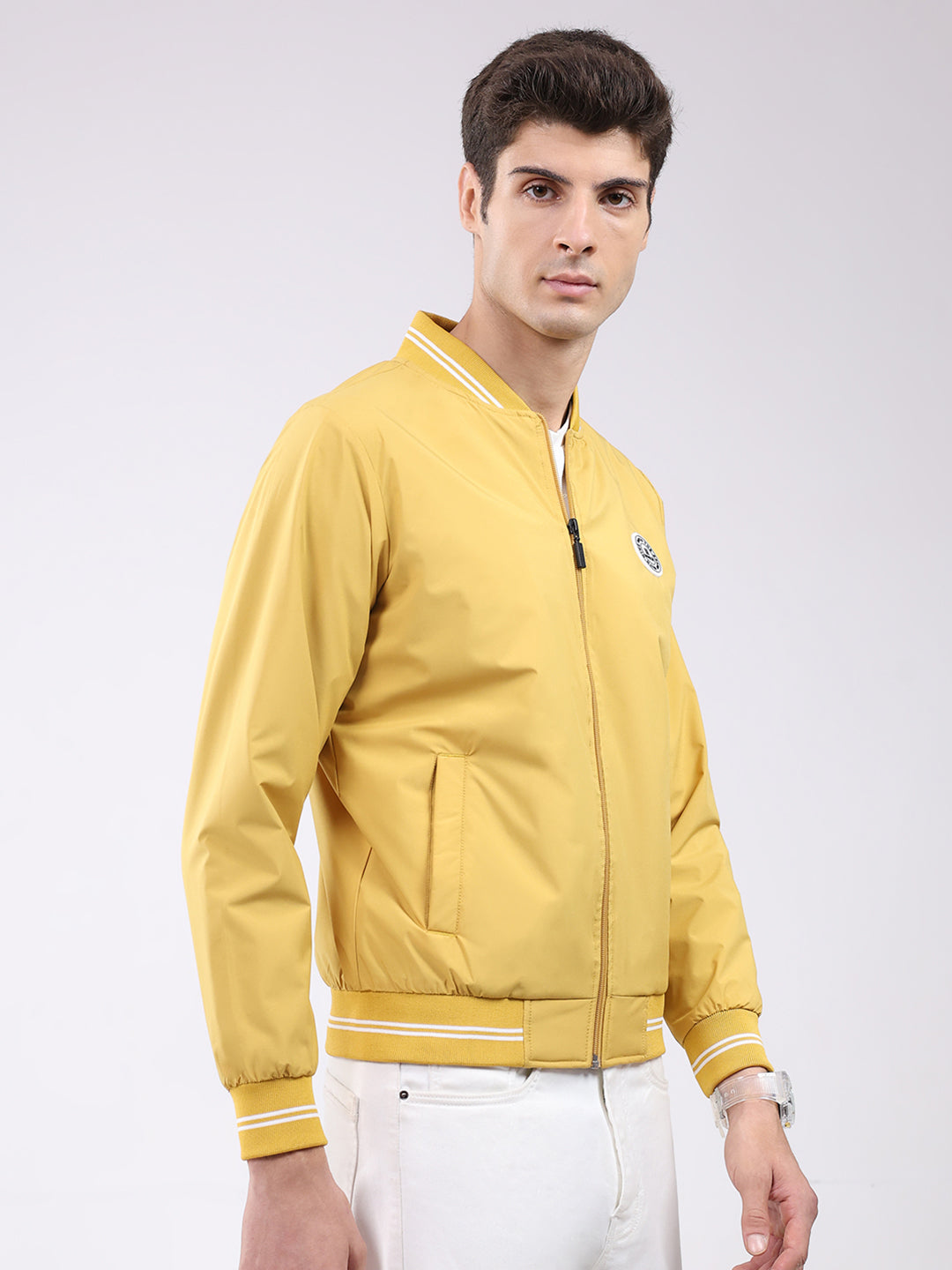 Rock.it Men Mustard Solid Band Neck Full Sleeve Jacket