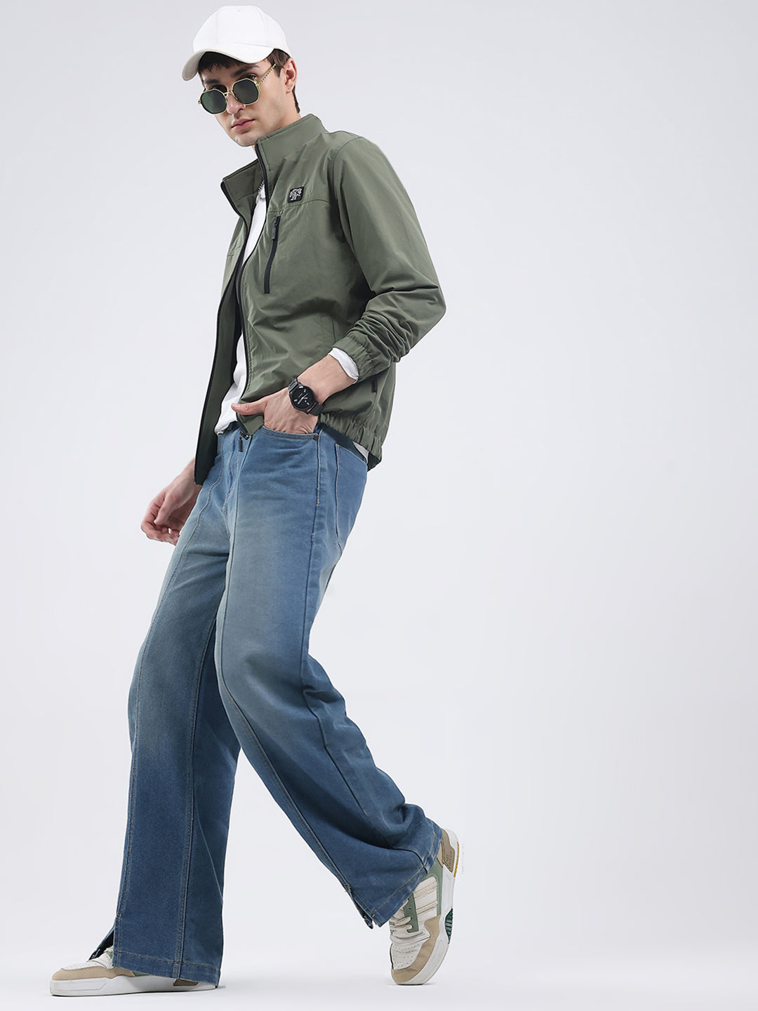 Rock.it Men Green Solid Mock Neck Full Sleeve Jacket