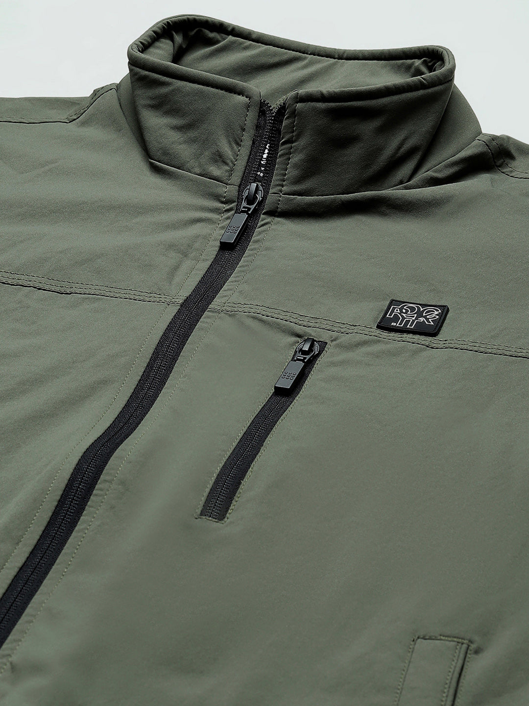 Rock.it Men Green Solid Mock Neck Full Sleeve Jacket