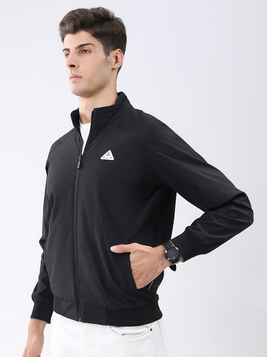 Rock.it Men Black Solid Mock Neck Full Sleeve Jacket