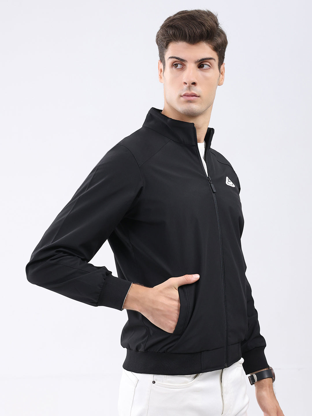 Rock.it Men Black Solid Mock Neck Full Sleeve Jacket