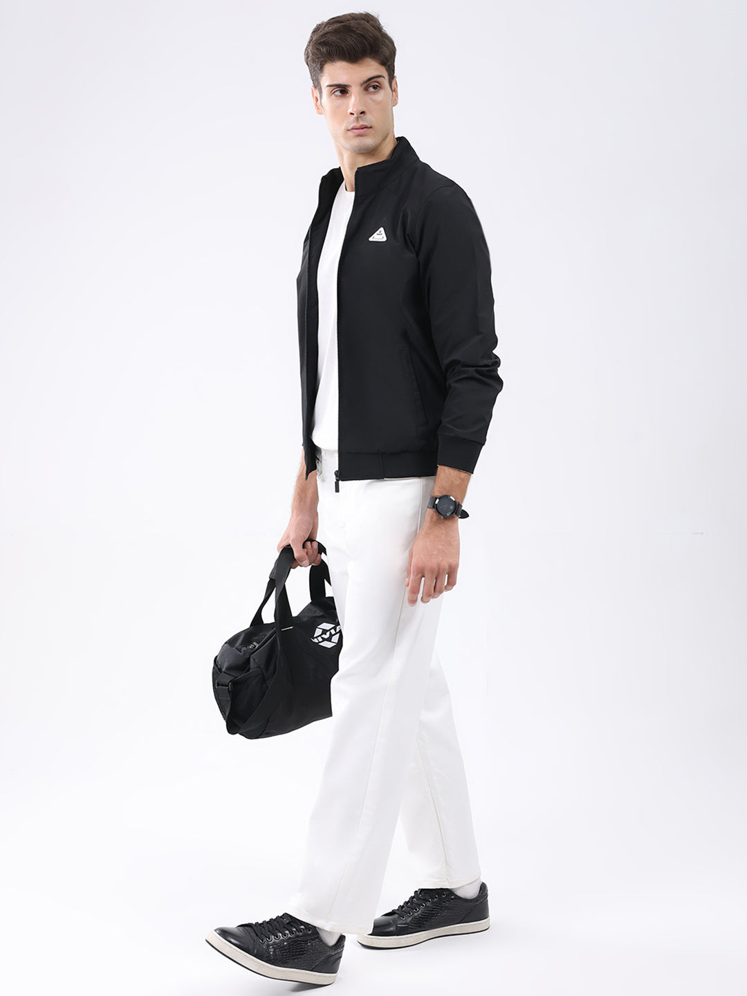 Rock.it Men Black Solid Mock Neck Full Sleeve Jacket