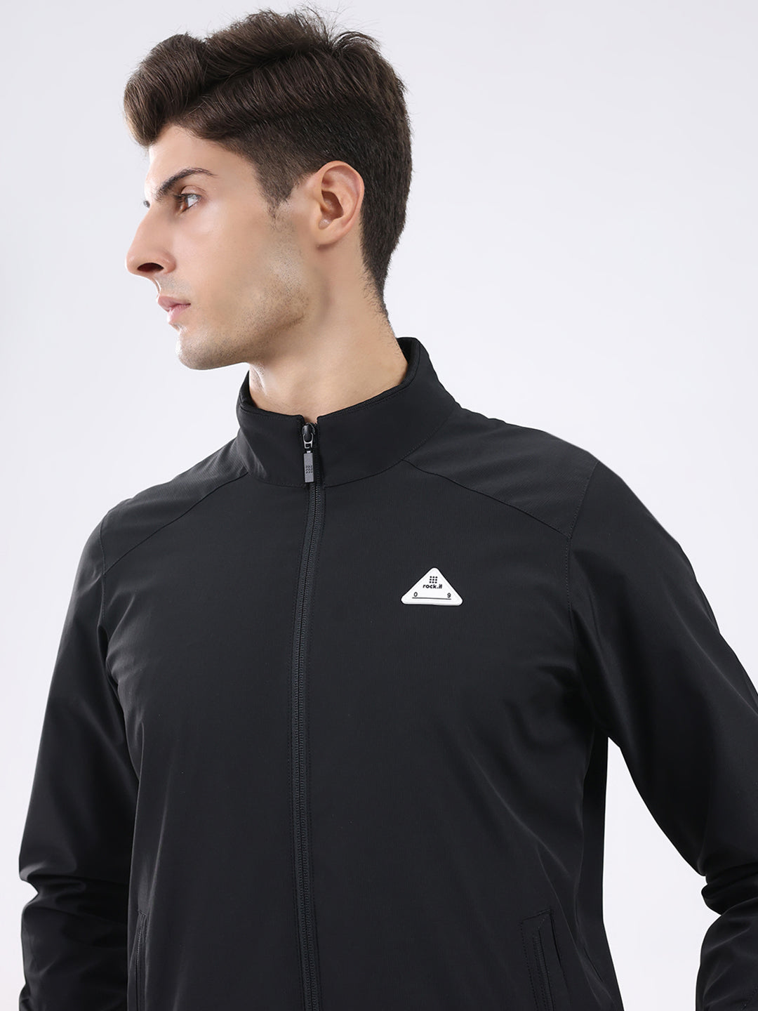 Rock.it Men Black Solid Mock Neck Full Sleeve Jacket